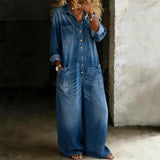 Denim-Jumpsuit Damen weit mit Revers und langen Ärmeln – Romina von Talaine, Produktansicht