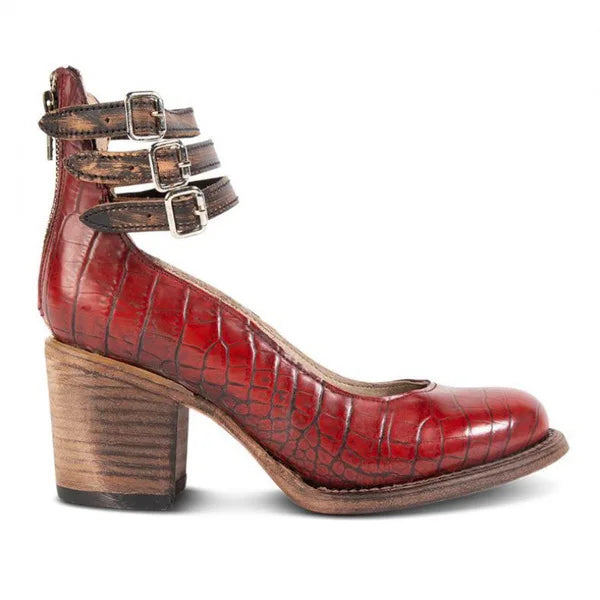 Rode croco hakken met bandjes en stevige hak
