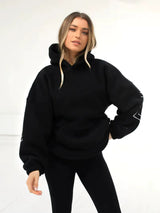 Oversize Teddy Hoodie Damen Schwarz mit Kapuze