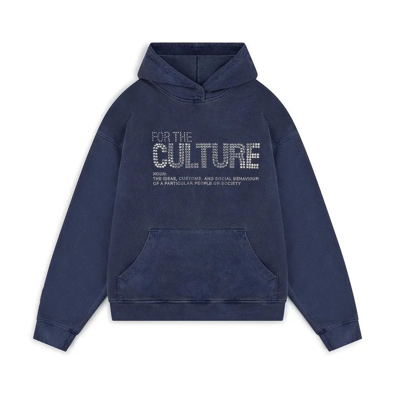 blauer hoodie mit strasssteinen for the culture streetwear