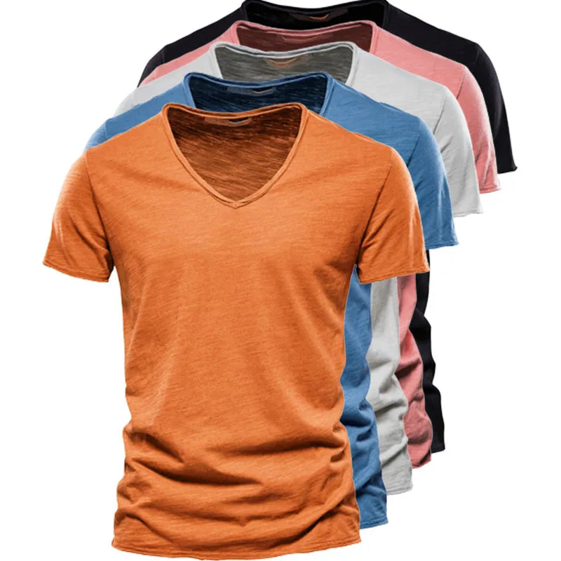 Set zomershirts heren met V-hals in meerdere kleuren