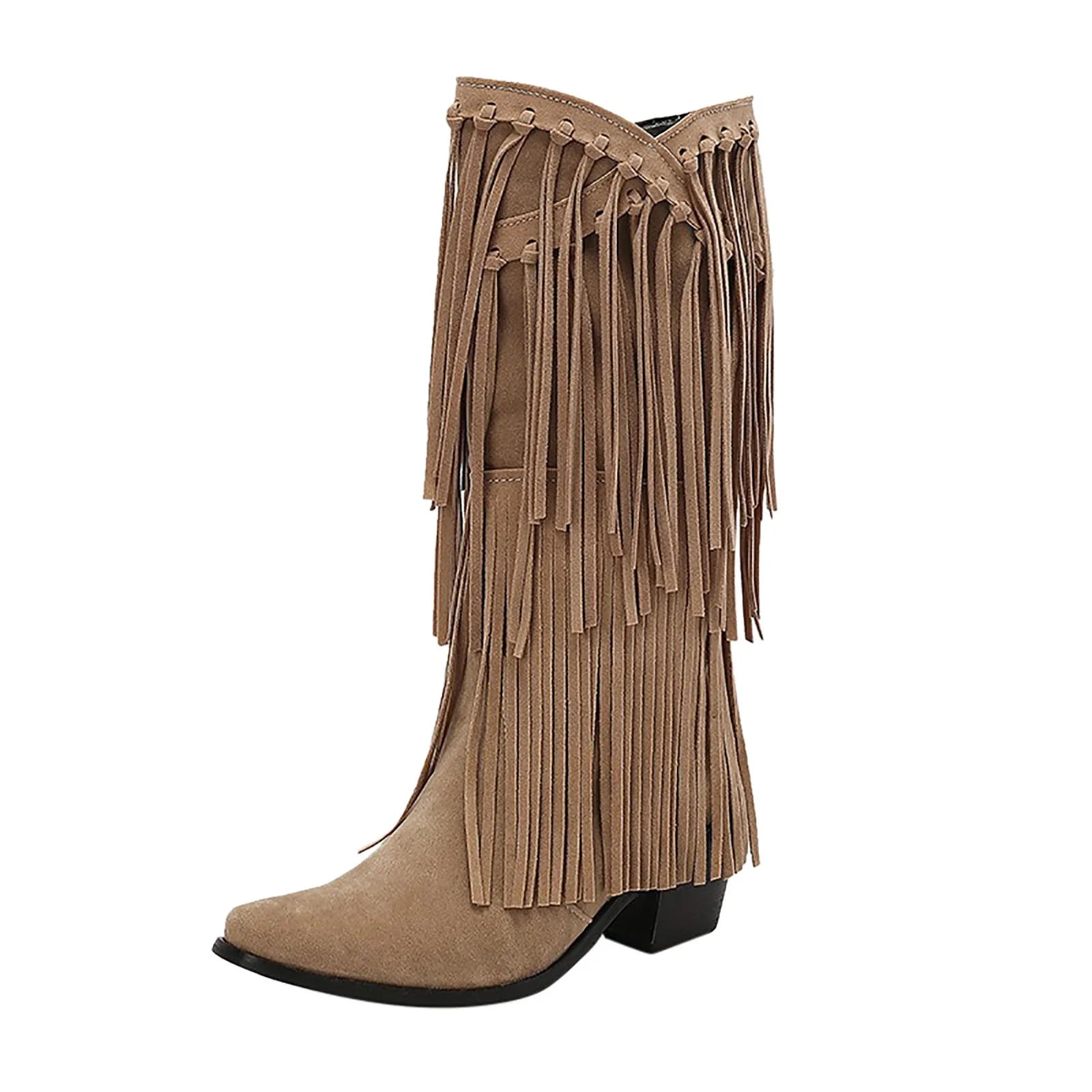 DesertSoul Fringe Boots | Hohe Damenstiefel mit Fransen & Blockabsatz