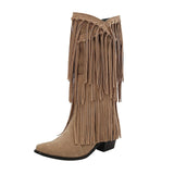 DesertSoul Fringe Boots | Hohe Damenstiefel mit Fransen & Blockabsatz