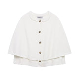 weiße strickweste mit cape-look und knöpfen, vorderansicht