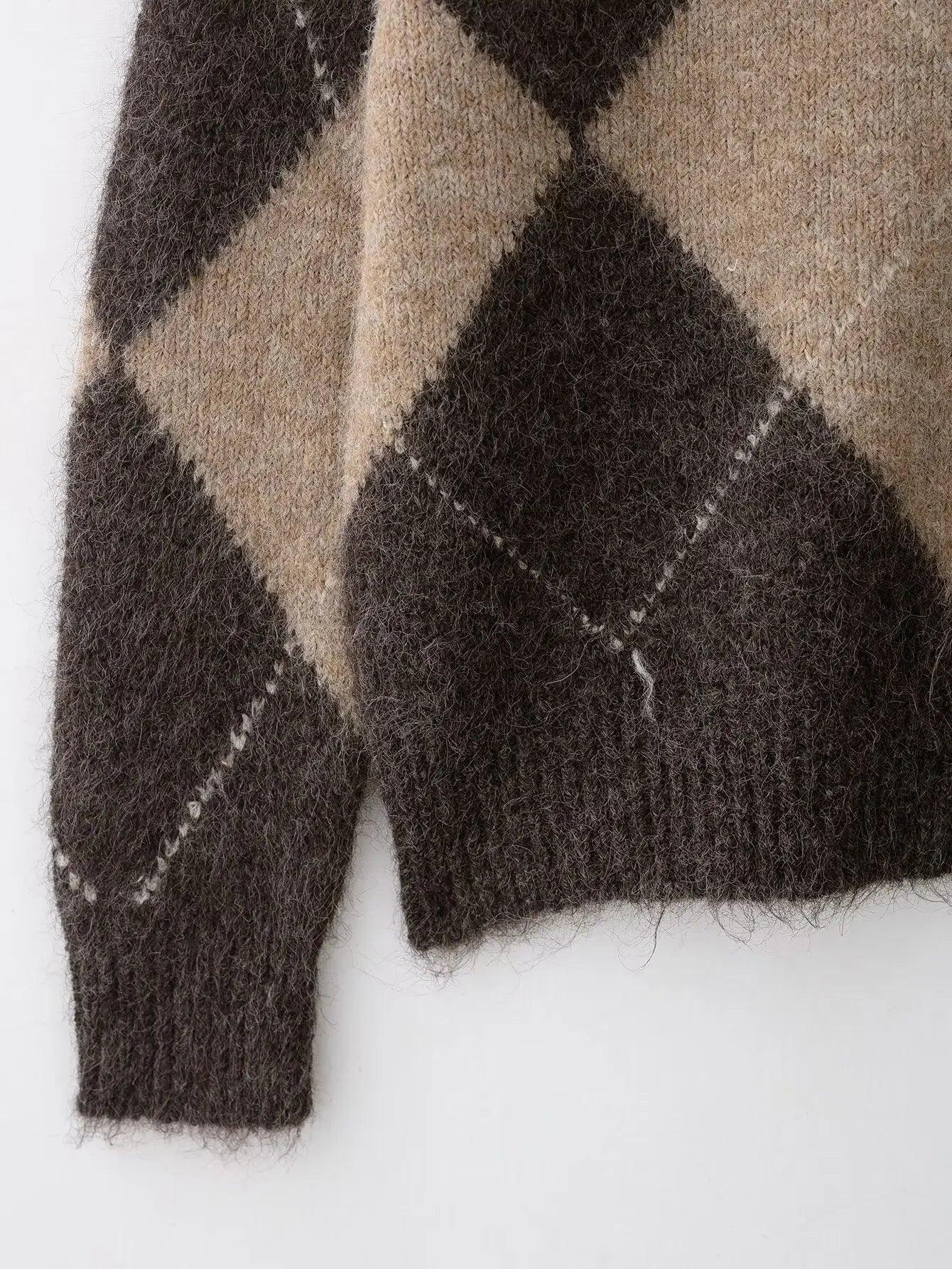 Elviane | Off-Shoulder Strickpullover mit Argyle-Muster