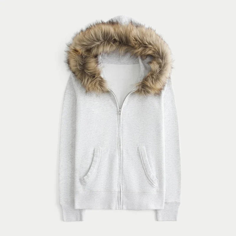 Norvera Fur Lounge Hoodie | Kapuzenjacke mit Kunstfellrand & Reißverschluss