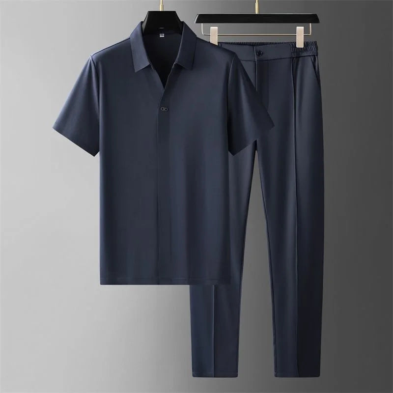 polo en broek set in zwart voor zakelijke elegantie
