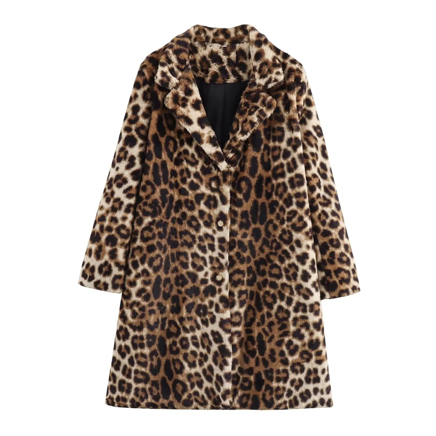 Savanna Chic Coat, een stijlvolle faux fur jas met luipaardprint, ideaal voor koude dagen