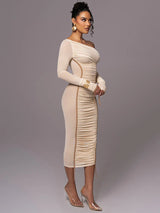 Madison Midi Kleid in Creme mit asymmetrischem Ausschnitt