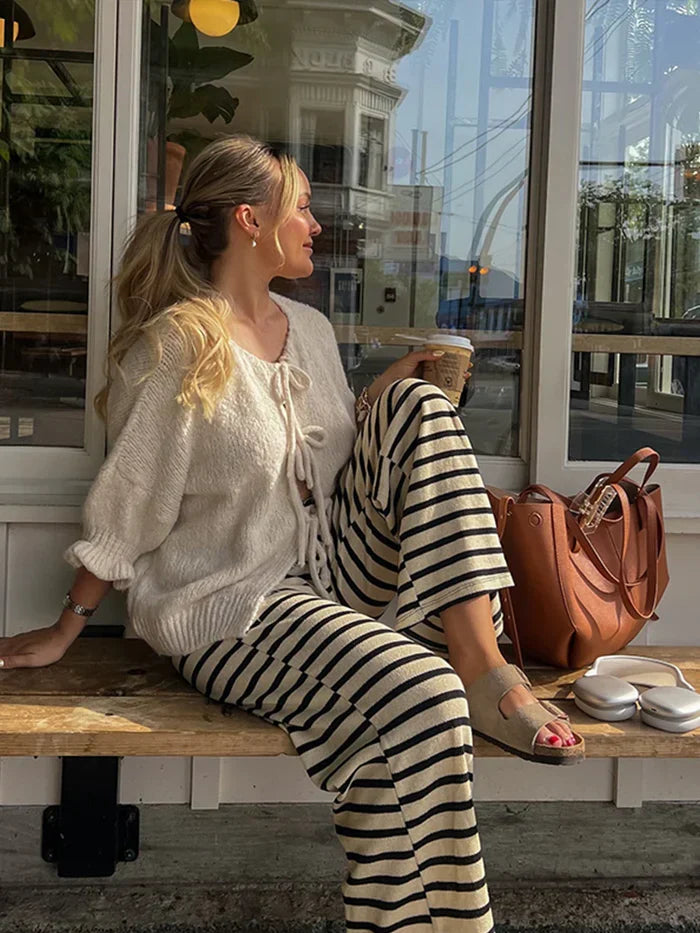 Lace-Up Pullover Damen beige kombinieren casual
