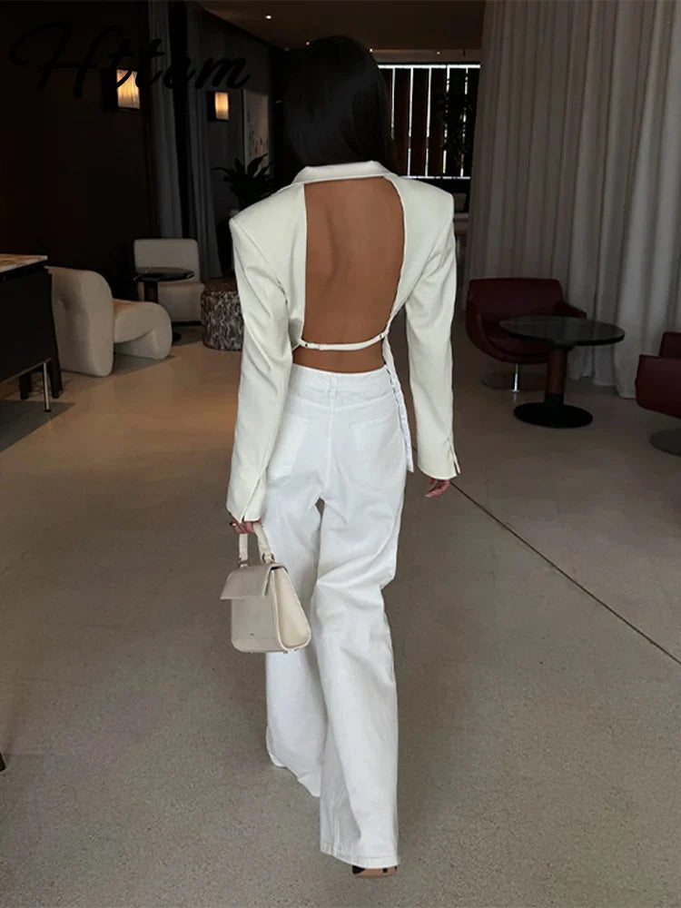 offener rücken blazer mit schmaler taille