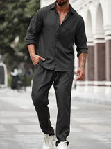 Streetstyle look in linnenlook tweedelige set