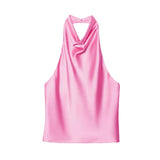 Satin Neckholder-Top Damen Rosérot mit offenem Rücken – Lacey von Talaine, Farbansicht Rosérot