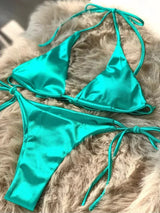 Lana | Metallic Satijnen Halter Bikini Set