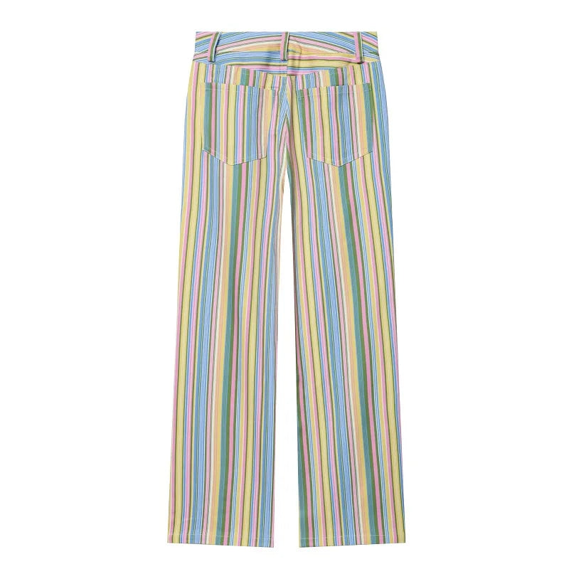 Alizé gestreifte Wide-Leg Hose Damen mit hoher Taille Streetstyle
