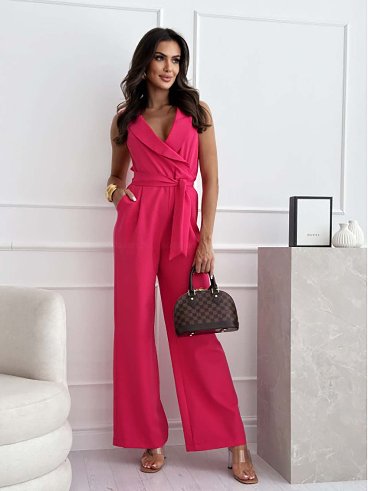 Giuliana Jumpsuit in Rosa – Mouwloser Damen Overall mit Taillenband
