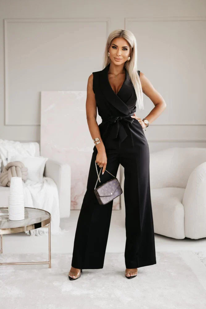 Giuliana Jumpsuit in Schwarz – Stilvoller Damen Overall mit Bindegürtel
