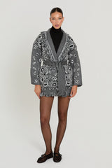 Meliora Bandana Cardigan | Warme Damen Strickjacke mit Fransen & Muster