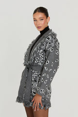 Meliora Bandana Cardigan | Warme Damen Strickjacke mit Fransen & Muster