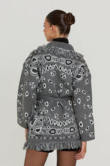 Meliora Bandana Cardigan | Warme Damen Strickjacke mit Fransen & Muster