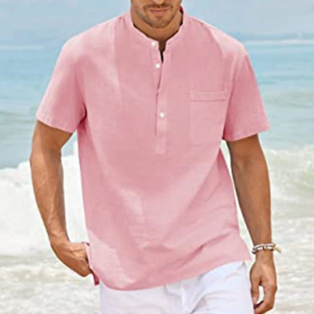 Roze strandblouse met korte mouw voor mannen