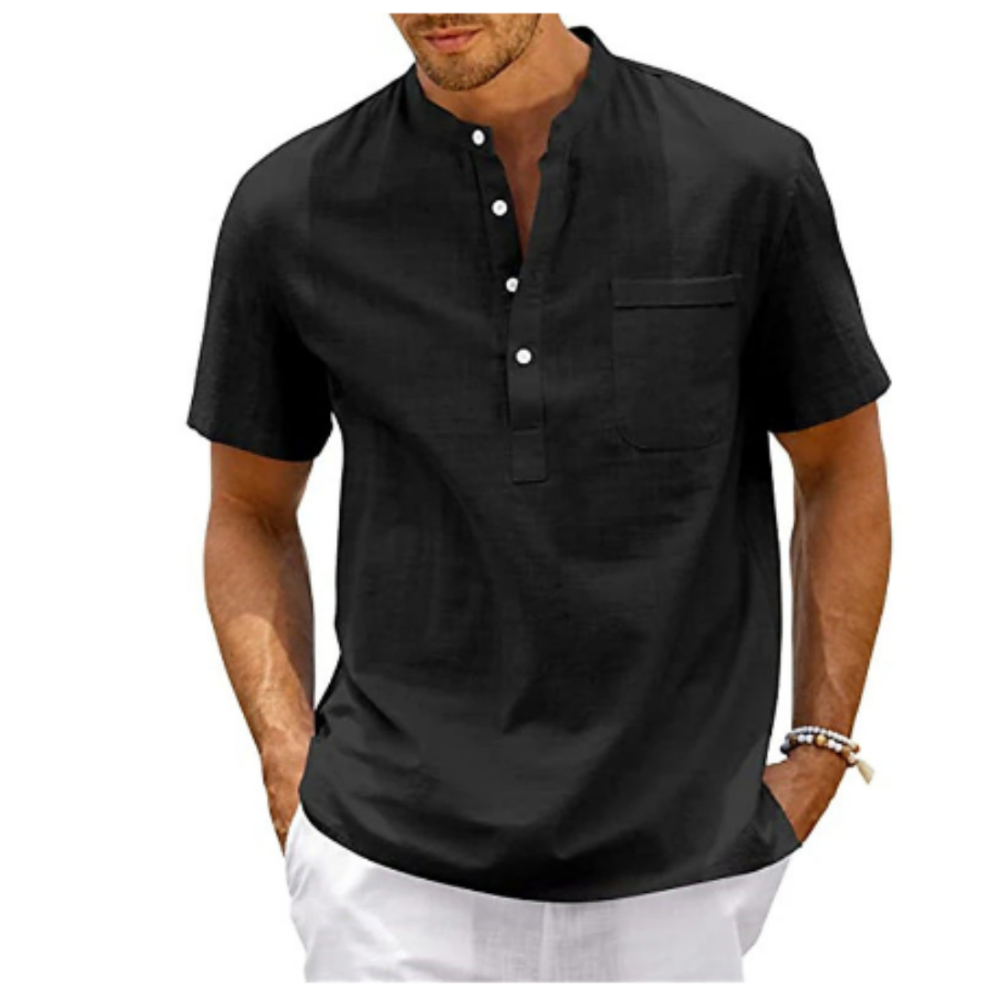 Zwarte zomerblouse voor heren met borstzak