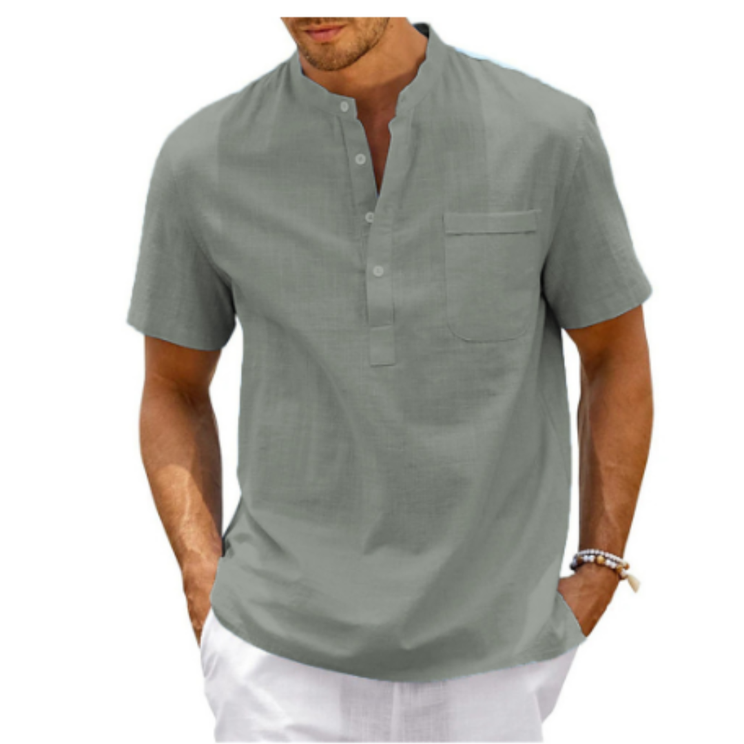 Donkergrijze herenblouse met kraag en knoopsluiting