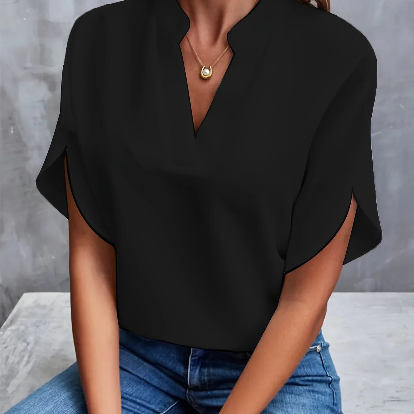 basic elegante blouse korte mouwen
