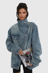 Nova Asymmetry – Trendy Oversized Denim Jacket met Asymmetrisch Design