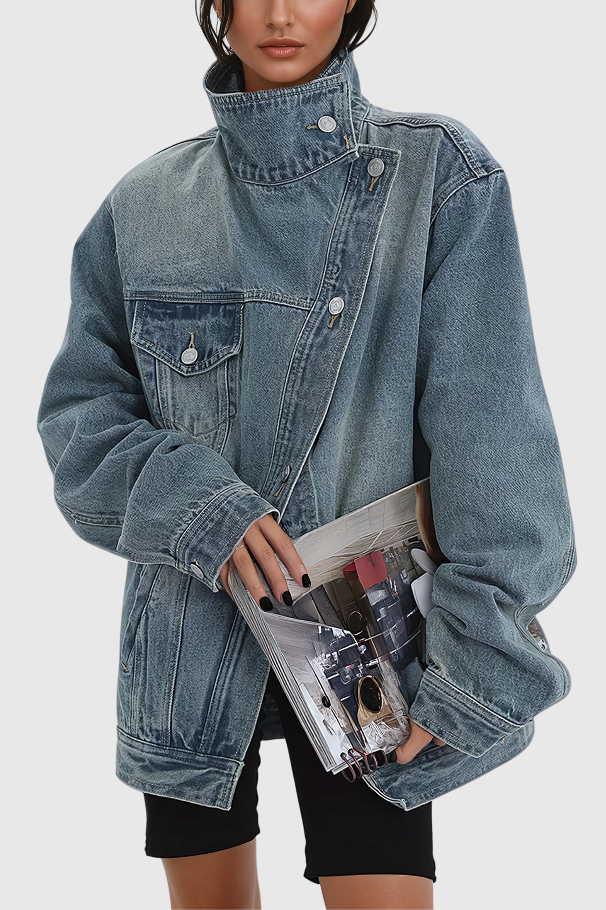 Nova Asymmetry – Trendy Oversized Denim Jacket met Asymmetrisch Design