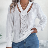 Anna Trendy Trui in wit met opvallend breipatroon, zachte en comfortabele stof voor dames.