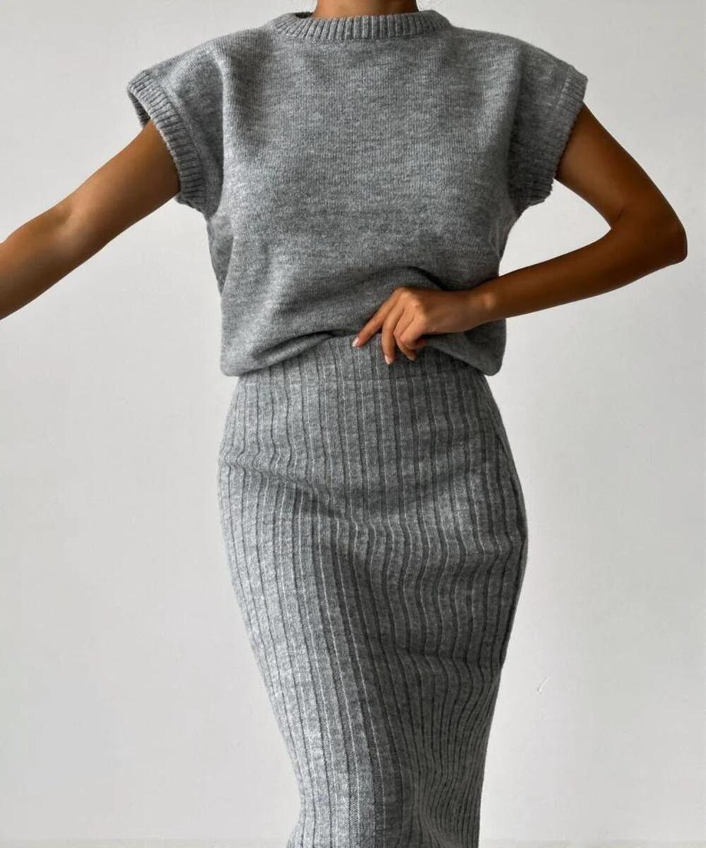 Rippstrick-Midirock und passendes Top – Ribbed Elegance Set Damen