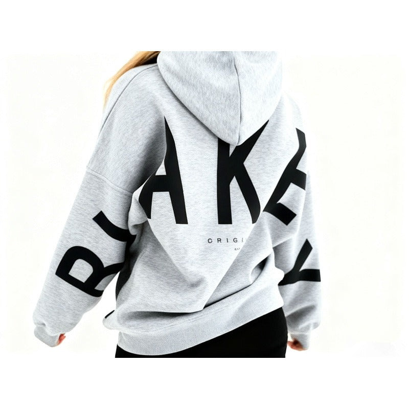 Blayen Oversized Sweatshirt Damen Grau mit großem Schwarzem Backprint – Talaine
