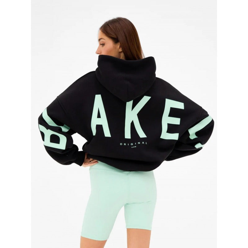 Blayen Oversized Sweatshirt Damen Schwarz mit großem Mintgrünem Backprint – Talaine