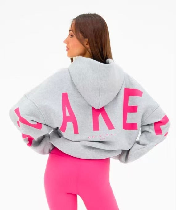 Blayen Oversized Sweatshirt Damen Grau mit großem Pinkem Backprint – Talaine