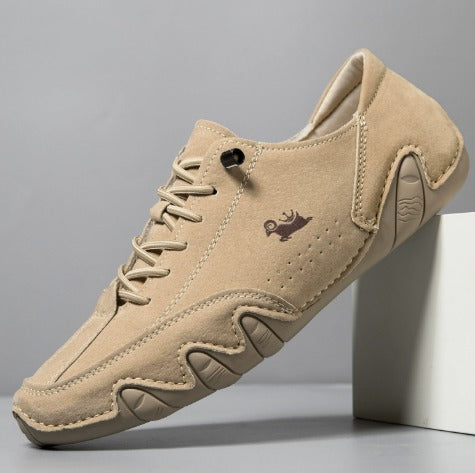 Beige sportieve schoenen voor heren met golvende zoolstructuur