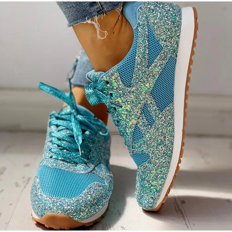 türkise Glitzer Sneaker Damen mit holografischem Glitzer-Effekt
