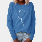 blauwe casual trui met kattenprint
