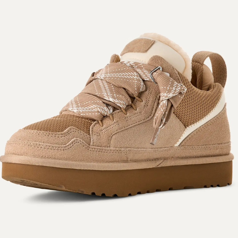 beige Veloursleder Winter-Sneaker mit Plateau und Warmfutter, ugg style sneaker damen