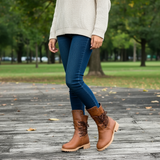 Cognacfarbene Schnürstiefel mit Nieten und Profilsohle für Damen
