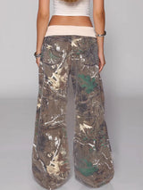 Wide Leg Camouflage Jeans Damen Festival Look Ganzkörper
