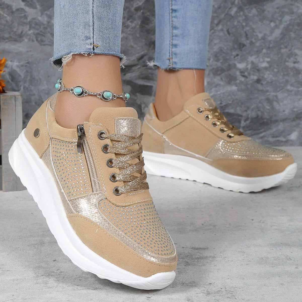 Beige orthopädische Damen-Sneaker gegen Ballenschmerzen