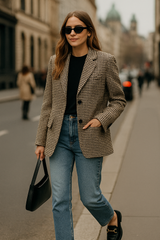 kariertes damen colbert mit revers und oversized passform