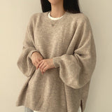 Kuschellaune Oversized Damen Pullover khaki gemütlich

