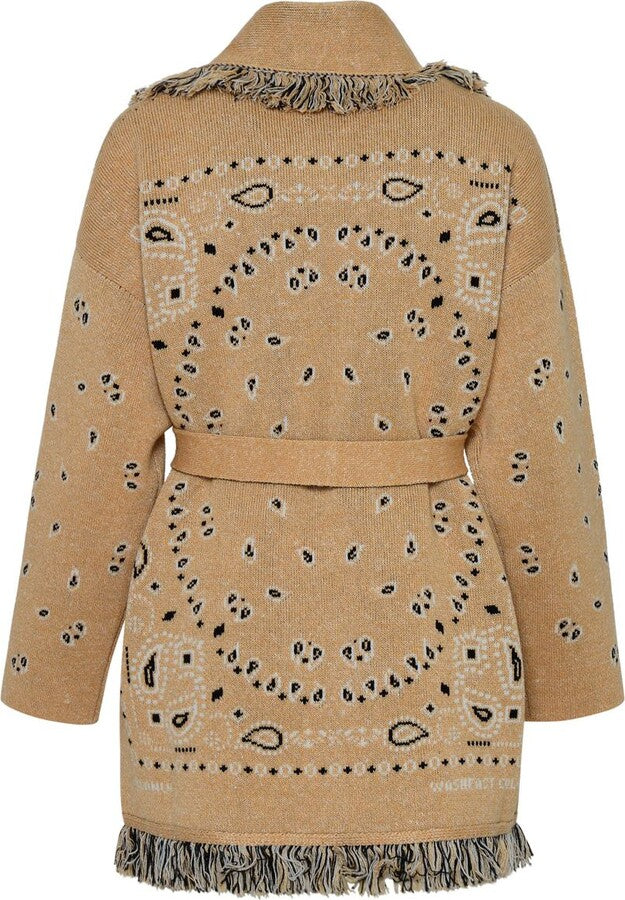 Meliora Bandana Cardigan | Warme Damen Strickjacke mit Fransen & Muster