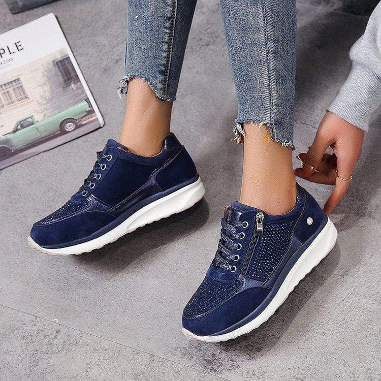 Dunkelblaue Damen-Sneaker mit breitem Zehenbereich und Komfortsohle