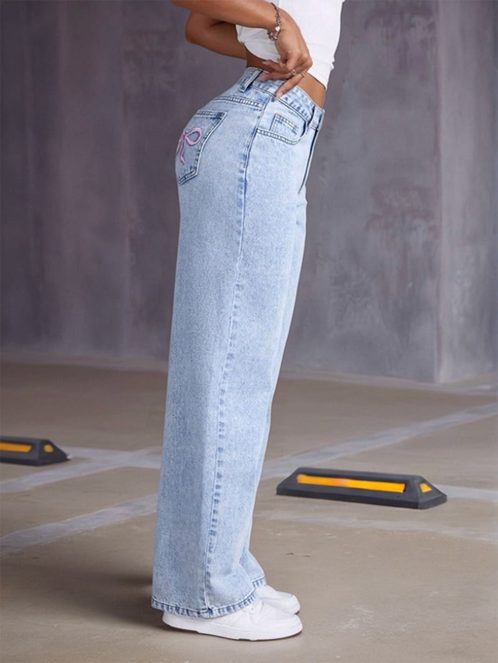 Rosélune Wide Leg Jeans | High Waist Damenjeans mit Schleifendetail
