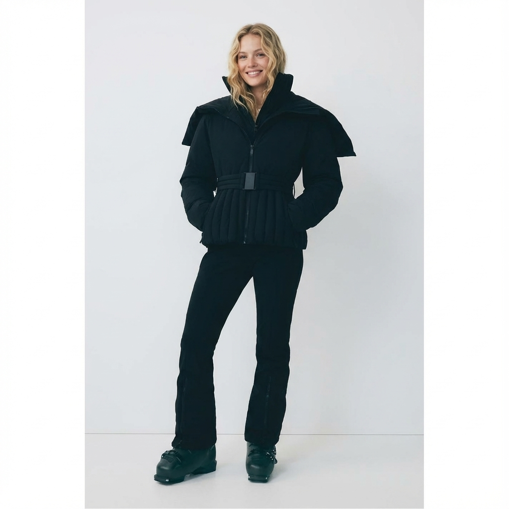 auraya skijacke schwarz mit warmer wattierung und reißverschluss