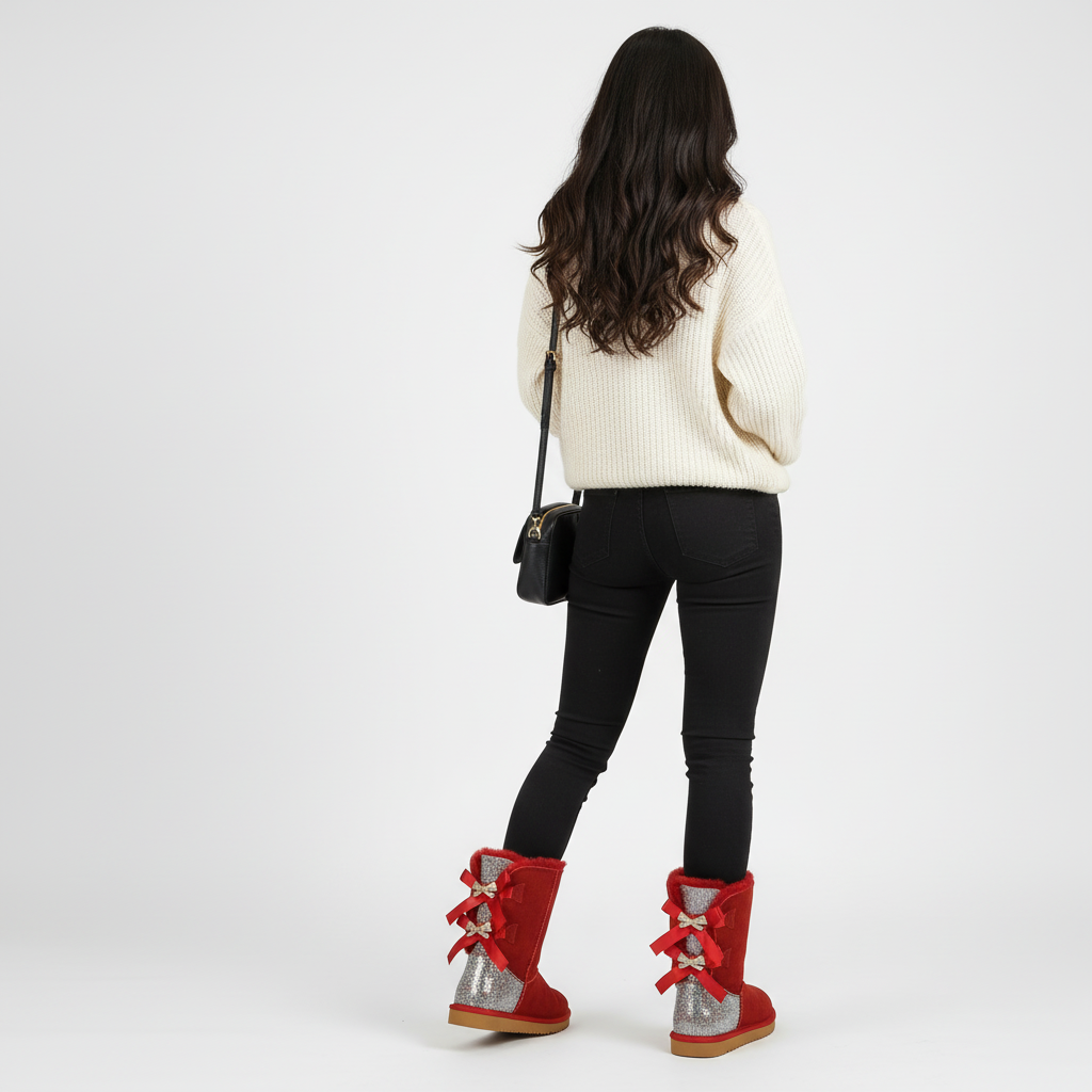 Elodie Sparkle Bow Boots | Winterstiefel aus Wildleder mit Schleifen & Glitzer-Details