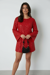 Livia Rotes Glitzerkleid mit langen Ärmeln